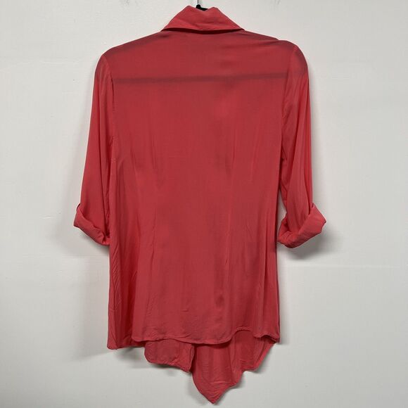 Soft Surroundings Wrap Tunic PM Coral Pink Asymmetrical Rayon Top 3/4 Sleeve - Picture 8 of 16